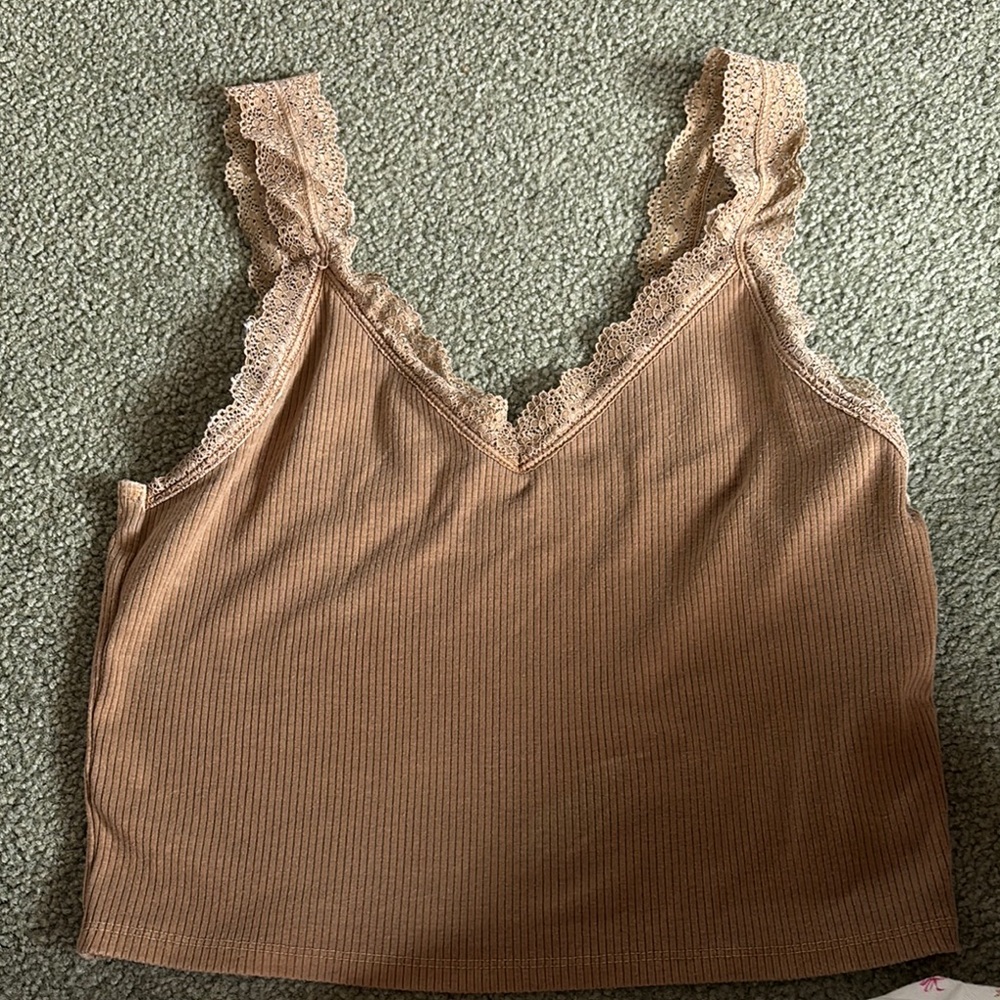Lace Trim Tan Tank Top